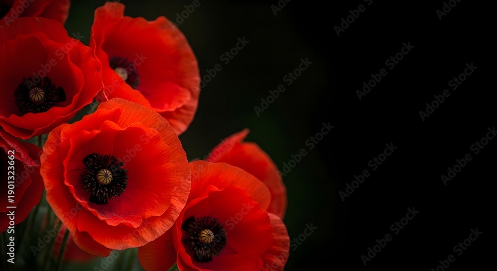 Obraz premium Vibrant red poppies against dark background