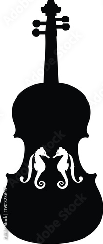 Stylized violin silhouette with seahorse design musical instrument creative art