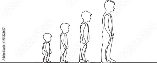boys growing up Silhouettes premium vector template. one line Art icon drawing vector