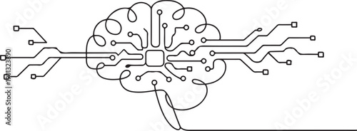 AI artificial intelligence and digital technology brain data robot conceptual. one line Art icon drawing vector