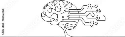 AI artificial intelligence and digital technology brain data robot conceptual. one line Art icon drawing vector