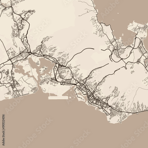 Honolulu City Map discover refined linework in this sepia inspired urban grid where structured layout meets monochrome elegance in a blueprint style suitable for any modern space, emphasizing refined.