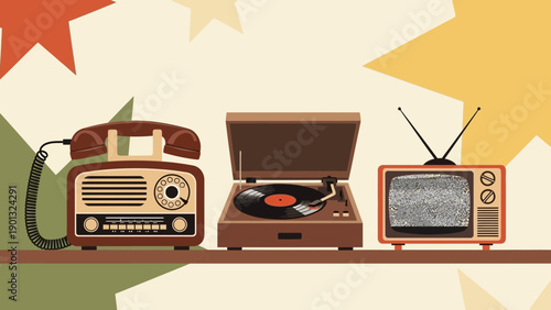 Retro devices for music and communication on a shelf