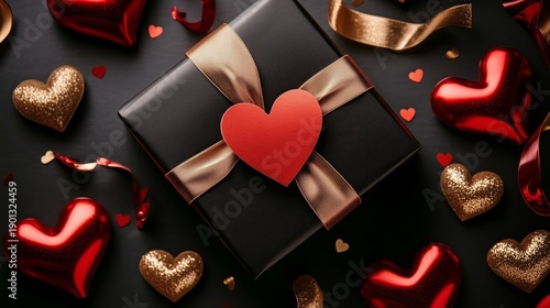 Wallpaper Mural Gift box with a heart shape on top surrounded by red and gold hearts for a special occasion Torontodigital.ca