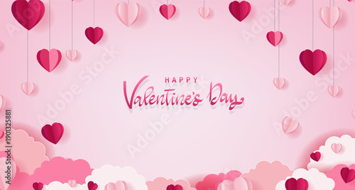 Happy Valentines Day Postcard With Origami Hearts