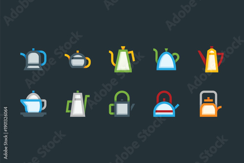 Kettles and tea making icons set
