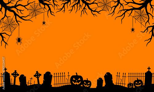 Halloween Spooky Silhouette Background with Copy Space