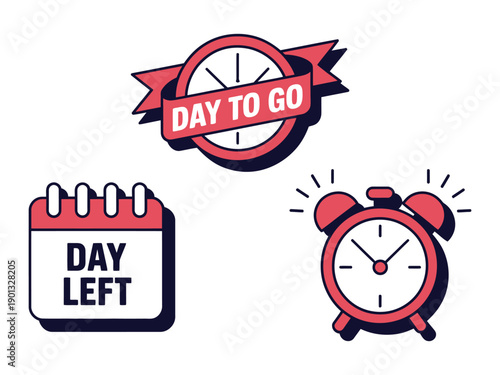 A countdown timer with a calendar and alarm clock indicating one day left.