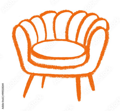 Tub Barrel Chair Icon Crayon Chalk Drawing Vector