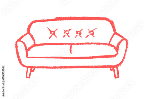 Tufted Sofa Icon Crayon Chalk Drawing Vector
