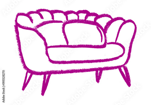 Tub Couch Icon Crayon Chalk Drawing Vector
