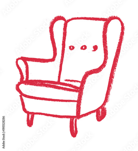 Wingback Chair Icon Crayon Chalk Drawing Vector