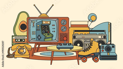 Retro tech gadgets and nostalgic devices on display