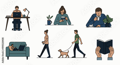 Modern Lifestyle Illustrations of People Working, Relaxing, and Outdoors