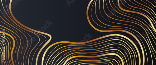 Natural gold waves over black provide balanced negative space for text. Ideal for ads, cards, posters, and templates.