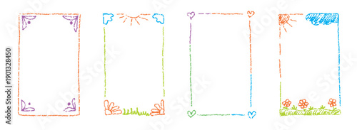 Fun crayon frame boxes with uneven lines. Suitable for kindergarten posters, labels and text highlights.