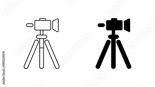 A vector graphic illustration of two camera tripods in black and white