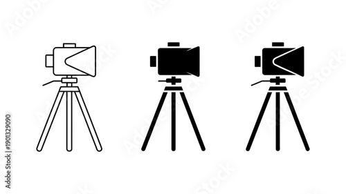 A set of three camera icons in different styles on tripods