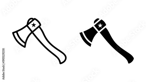 A minimalist vector graphic illustration of two axe icons with star designs