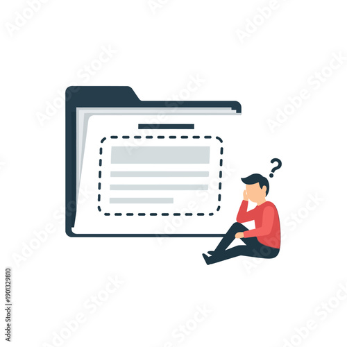 Man contemplating a document with a question mark above his head.