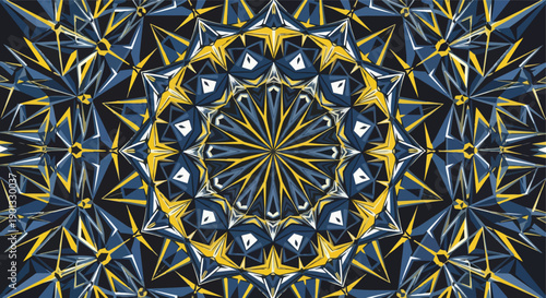 Dark Blue and Gold Mandala Geometric Pattern