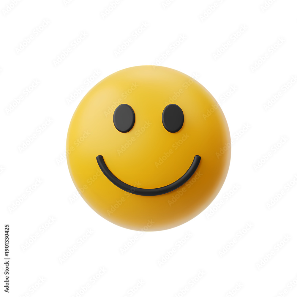 Fototapeta premium cheerful yellow emoji expressing happiness and contentment . Isolated on transparent background, png
