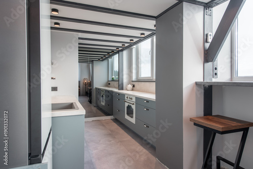 Wallpaper Mural Contemporary Minimalist Loft Kitchen Interior With Stylish Fixtures and Large Windows Torontodigital.ca