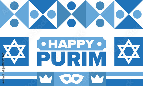 Purim. Happy Purim. Traditional Jewish religious holiday. Star of David, Carnival mask. Israel history. Сelebrated by a masquerade and festival. Poster art. Vector illustration