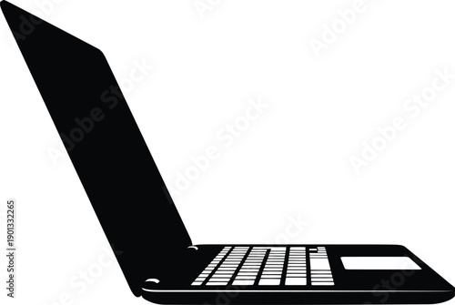 Clean Open Laptop Silhouette Flat Vector Style