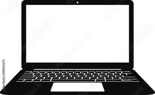 Open Laptop Icon Silhouette Black and White Style