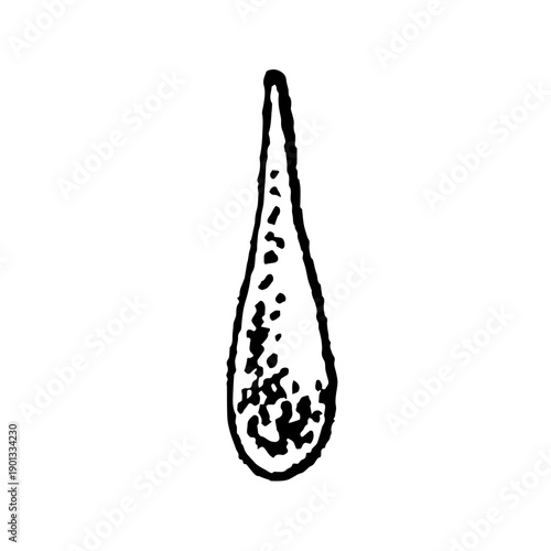 Liquid drop illustration as minimalist hand sketched black and white drawing, suitable for food design, beverage branding, labels, packaging, icons and graphic elements. Ink art