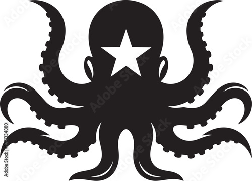 Stylized octopus silhouette with a star on its head, graphic icon