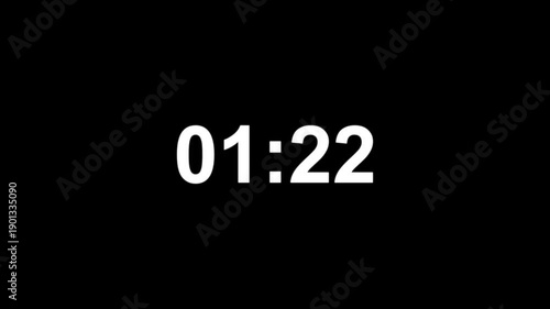 1 minutes 30 seconds digital countdown animation with alpha channel. 90 seconds count concept. Dynamic countdown 90s.