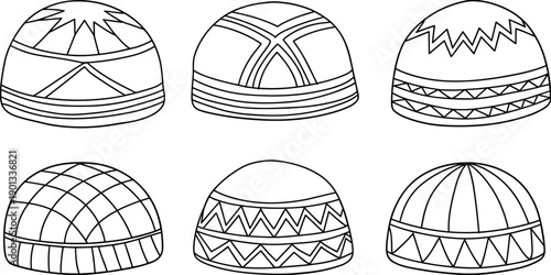 collection of traditional yurt designs with various patterns and structures.