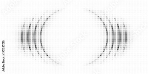 Halftone dots forming concentric circles on white background