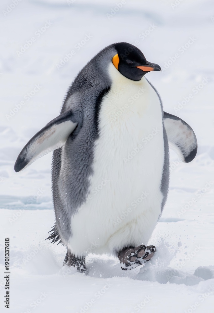 Obraz premium Emperor Penguin Walk on Snowy Landscape, Wildlife in Antarctica Scene