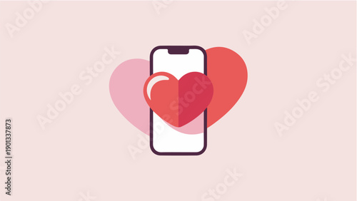 Smartphone with two hearts. concept of mobile dating and online relationship. love messaging