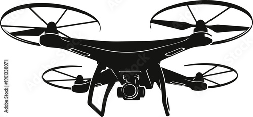 Drone Flying Silhouette Black Outline Modern Vector