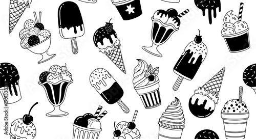 Ice Cream Seamless Pattern Doodle And Gelato Popsicle And Sundae