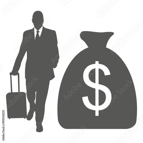 Business tour dollar bag icon
