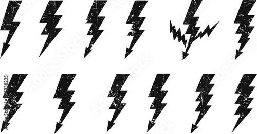 Schilderij op canvas Lightning Bolt Distressed Black Lightning Bolt Icons With Grunge Texture