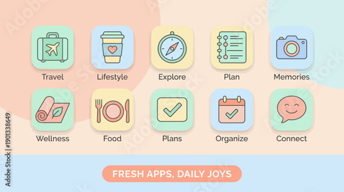 Explore Vibrant Lifestyle Apps for Travel and Wellness in Minimalist Design - Fresh Ideas for Organizing Your Daily Joys
