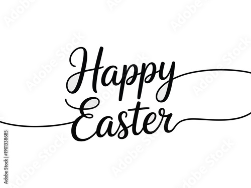 A festive Happy Easter greeting card with elegant black cursive text on a white background