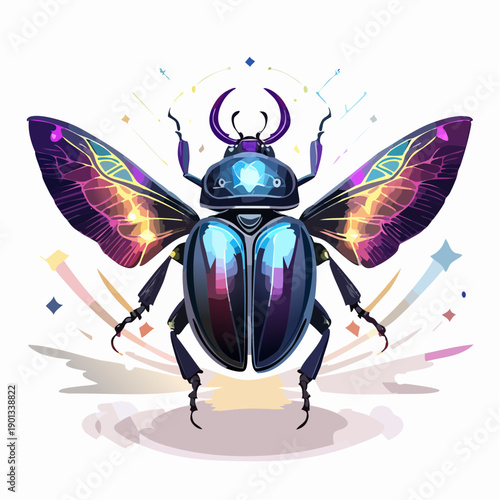 Whimsical and Iridescent Beetle Illustration with Artistic Sparkles