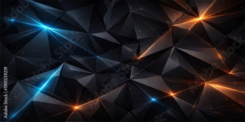 Futuristic abstract background featuring a glowing pattern of geometric colorful triangle shapes and 3d crystal mosaic elements for a textured origami style vector design