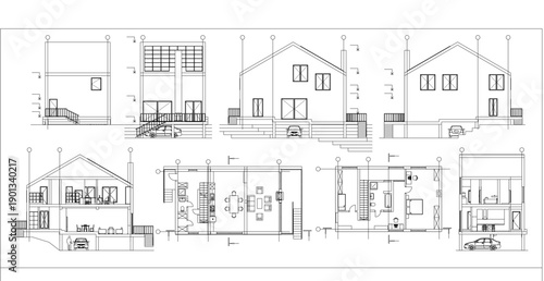 house architectural project sketch 3d illustration