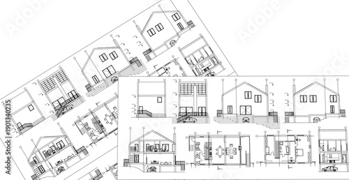 house architectural project sketch 3d illustration