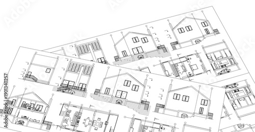 house architectural project sketch 3d illustration
