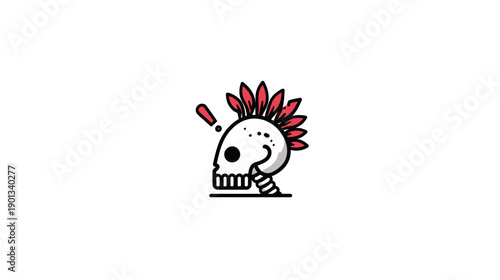 Stylized punk rock skull icon with a vibrant red mohawk and exclamation mark, depicting an edgy or rebellious attitude.