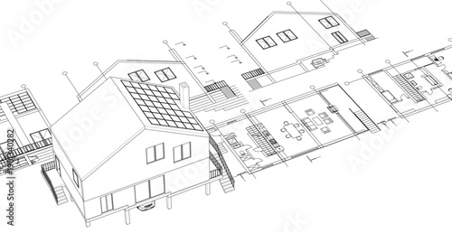 house architectural project sketch 3d illustration